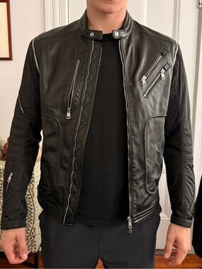 Moncler Men's Black Leather Jacket